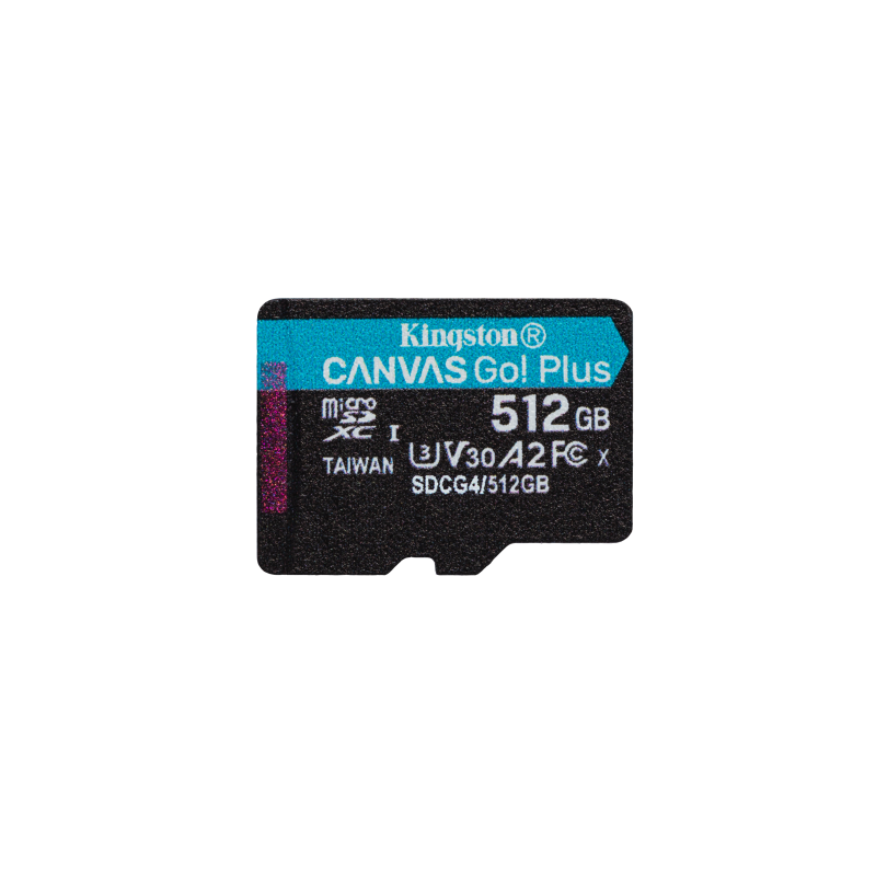 Kingston Technology Tarjeta microSDXC Canvas Go Plus Gen4 de 512 GB, 200 MB/s, A2 U3 V30 y adaptador