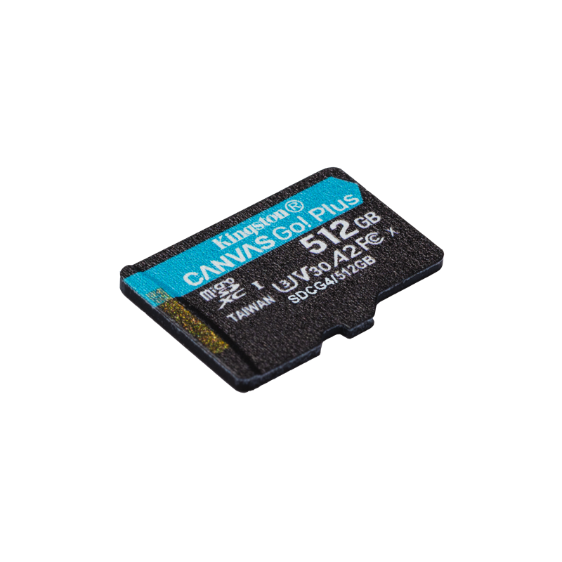 Kingston Technology Tarjeta microSDXC Canvas Go Plus Gen4 de 512 GB, 200 MB/s, A2 U3 V30 y adaptador