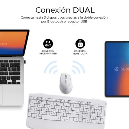 SUBBLIM Teclado con ratón COMBO DUAL OFFICE PROWAVE WHITE