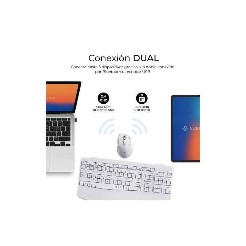 SUBBLIM Teclado con ratón COMBO DUAL OFFICE PROWAVE WHITE