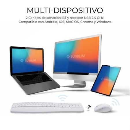 SUBBLIM Teclado con ratón COMBO DUAL OFFICE PROWAVE WHITE