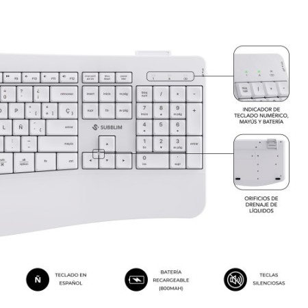 SUBBLIM Teclado con ratón COMBO DUAL OFFICE PROWAVE WHITE