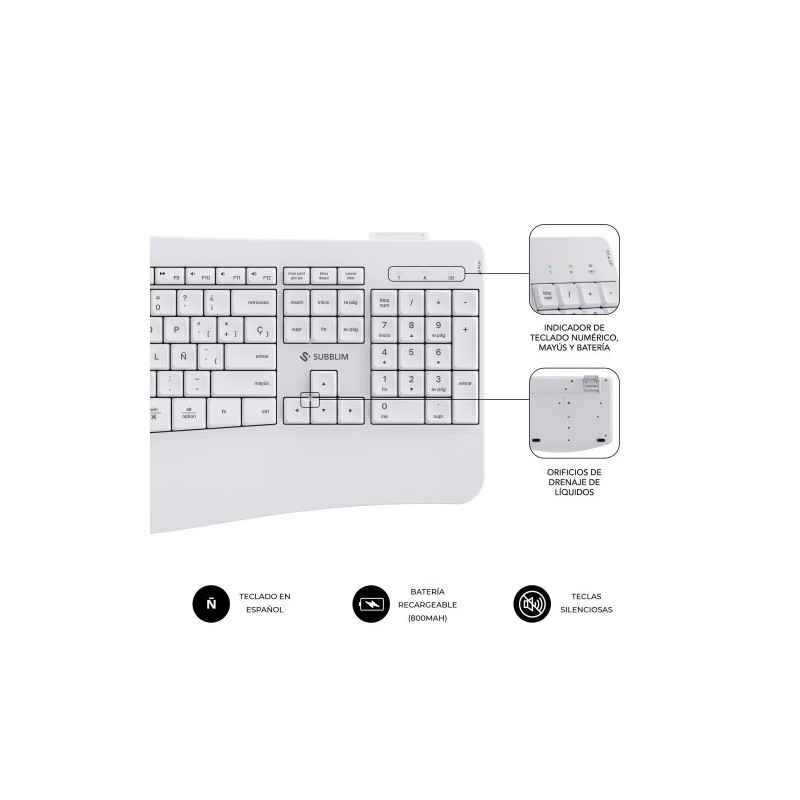 SUBBLIM Teclado con ratón COMBO DUAL OFFICE PROWAVE WHITE