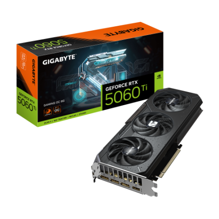 GIGABYTE GeForce RTX 5060 Ti GAMING OC 8G Tarjeta Gráfica – 8 GB GDDR7, 128 bits, PCI-E 5.0, 2647 MHz Frecuencia del núcleo, 3 x