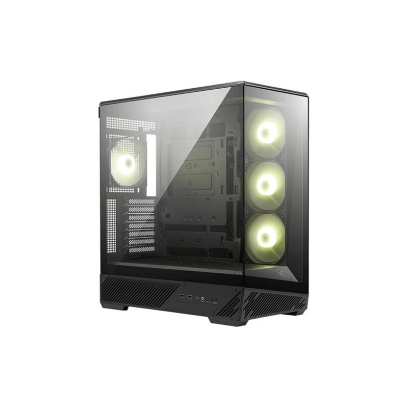 CAJA MSI MAG PANO 130R PZ,3X2.5″+2X2.5″/3.5”,3X120+1X120MM (ARGB),2XUSB3.2+1USB3.2 TYPE C+AUDIO+MICRO,MID TOWER,NEGRA