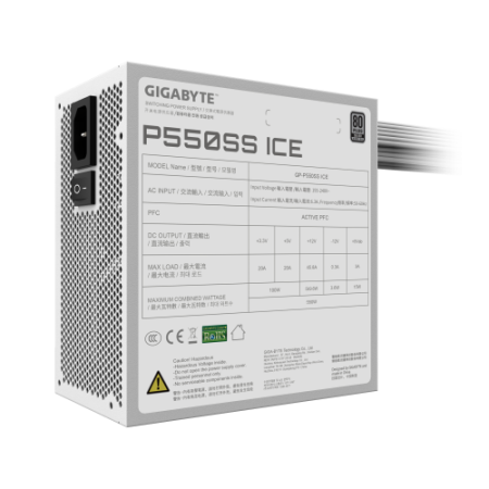 GIGABYTE P550SS ICE Fuente de Alimentación - PCIe 5.0, 80 PLUS Silver, Ventilador de 120 mm, Compatible con ATX 3.0, Enchufe EU