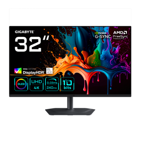 MONITOR GIGABYTE 32″ MO32U2,3840X2160 (OLED UHD),0.18PP,1000:0,03MS,165HZ,2HDMI+1DP+3USB3.2+USB TYPE C,ALTAVOCES