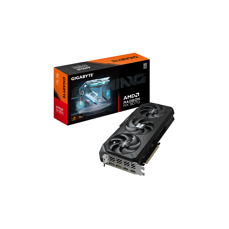 GIGABYTE Radeon RX 9070 GAMING 16GB Tarjeta Gráfica - 16GB GDDR6, 256bit, PCI-E 5.0, 2520 MHz Frecuencia del núcleo, 2 x Display