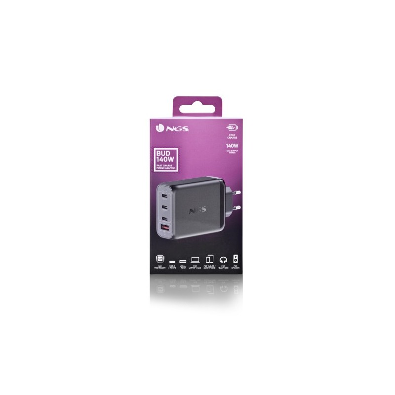 NGS BUD 140W Universal Negro Corriente alterna Carga rápida Interior