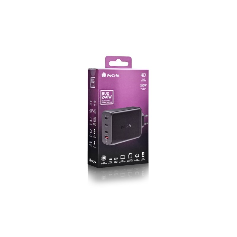 NGS BUD 240W Universal Negro Corriente alterna Carga rápida Interior