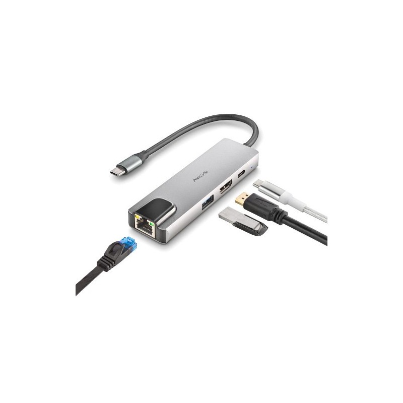 NGS NGS-HUB-0140 hub de interfaz USB 2.0 Type-C 5000 Mbit/s Aluminio, Negro