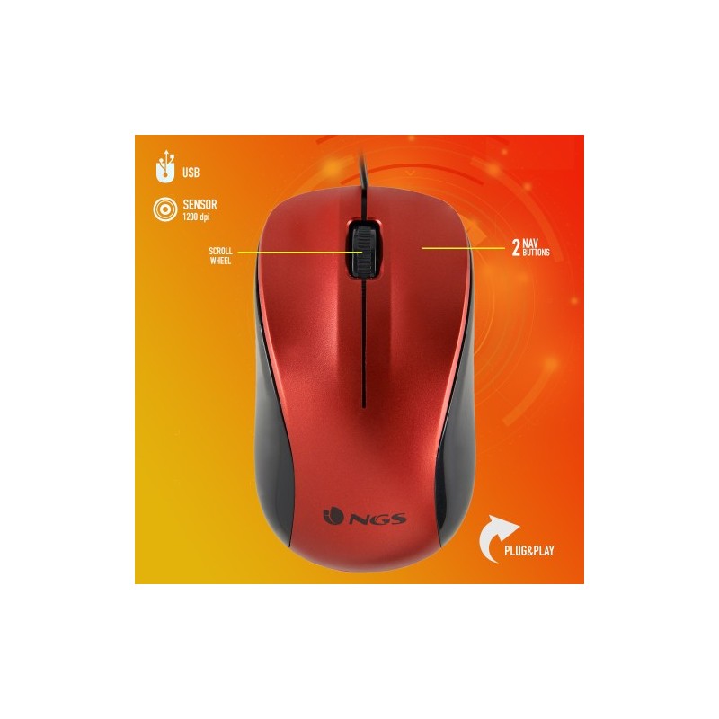 NGS CREW ratón Oficina Ambidextro USB tipo A Óptico 1200 DPI