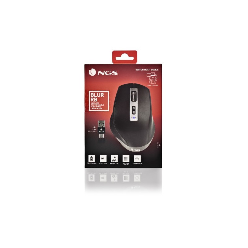 NGS BLUR-RB ratón Juego mano derecha Bluetooth + USB Type-A 3200 DPI