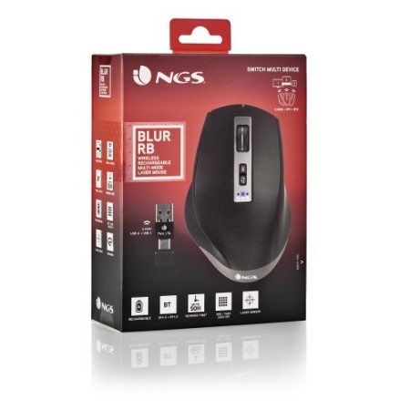 NGS BLUR-RB ratón Juego mano derecha Bluetooth + USB Type-A 3200 DPI
