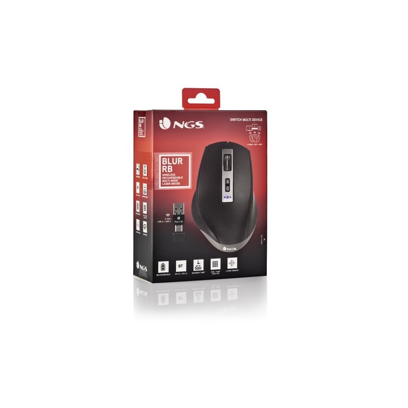 NGS BLUR-RB ratón Juego mano derecha Bluetooth + USB Type-A 3200 DPI