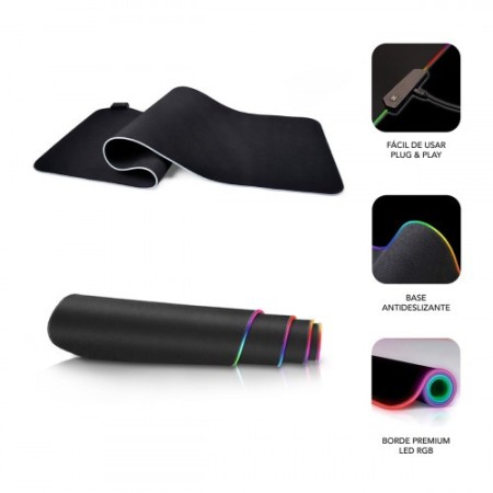 SUBBLIM Alfombrilla/Tapete Ratón Luz LED RGB 9 colores Extra Grande