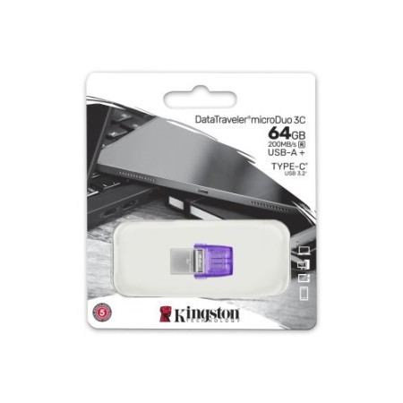 Kingston Technology DataTraveler microDuo 3C unidad flash USB 64 GB USB Type-A / USB Type-C 3.2 Gen 1 (3.1 Gen 1) Púrpura, Acero