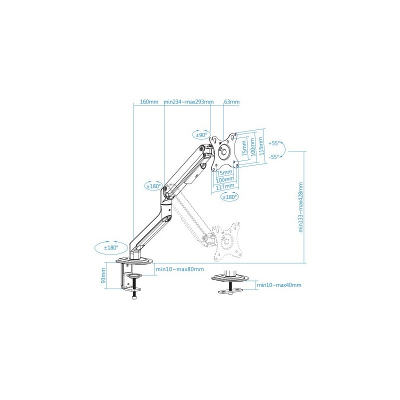 TooQ DB4032TNR-W soporte para monitor 81,3 cm (32″) Abrazadera/Atornillado Blanco