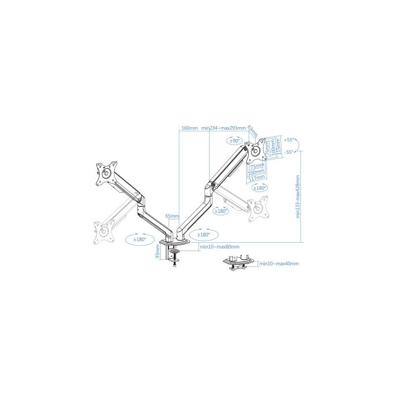 TooQ DB4132TNR-W soporte para monitor 81,3 cm (32″) Abrazadera/Atornillado Blanco
