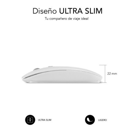 SUBBLIM Ratón Óptico Inalámbrico 2.4G y Bluetooth Dual Flat Mouse Recargable Blanco