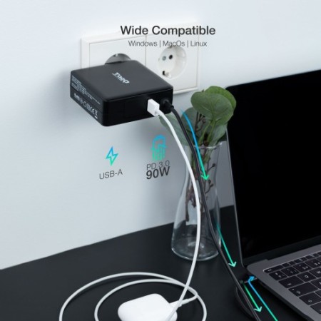 TOOQ CARGADOR PORTÁTIL USB-C PD3.0 90W, NEGRO