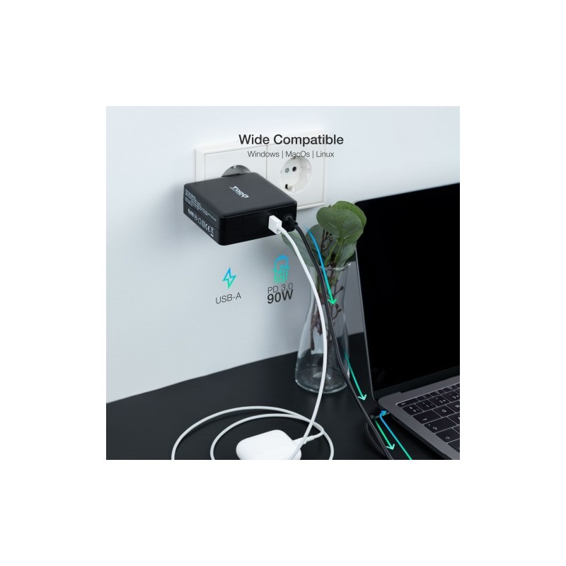 TOOQ CARGADOR PORTÁTIL USB-C PD3.0 90W, NEGRO