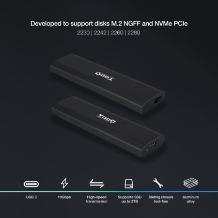 TooQ Shura Caja externa para unidad de estado sólido (SSD) Negro M.2