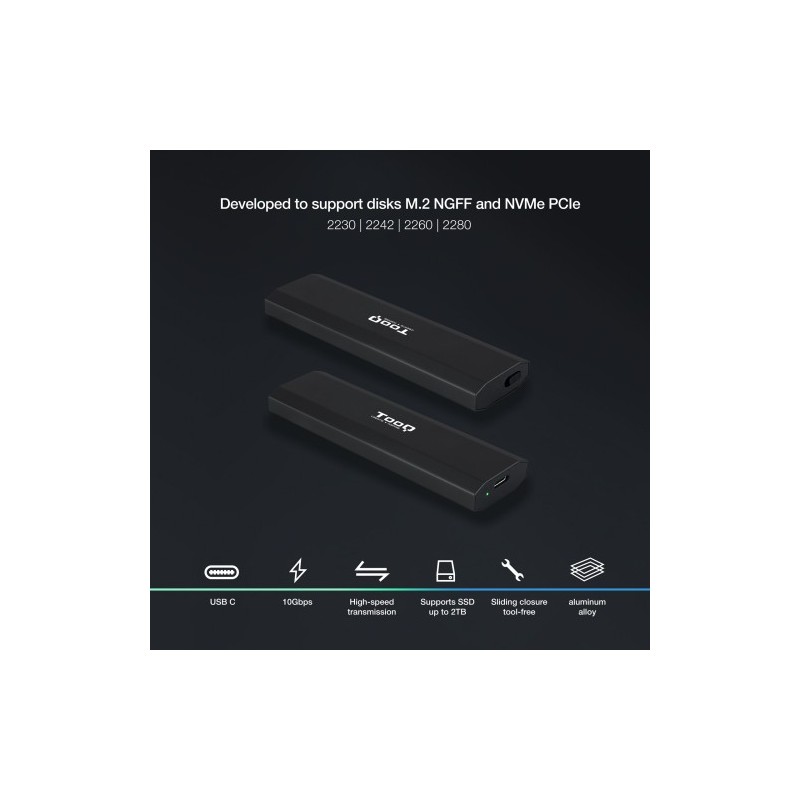 TooQ Shura Caja externa para unidad de estado sólido (SSD) Negro M.2