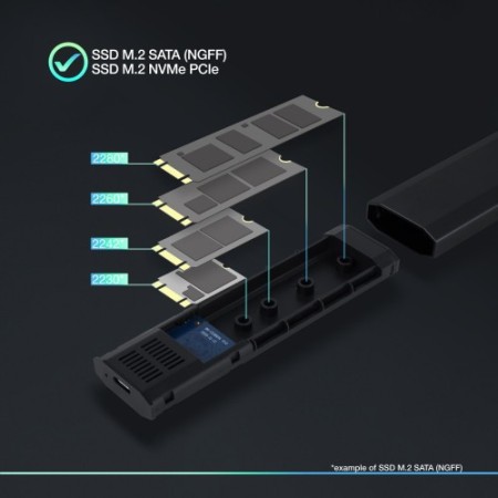 TooQ Shura Caja externa para unidad de estado sólido (SSD) Negro M.2