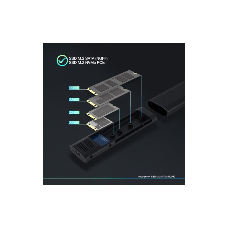 TooQ Shura Caja externa para unidad de estado sólido (SSD) Negro M.2