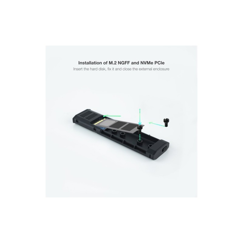 TooQ Shura Caja externa para unidad de estado sólido (SSD) Negro M.2