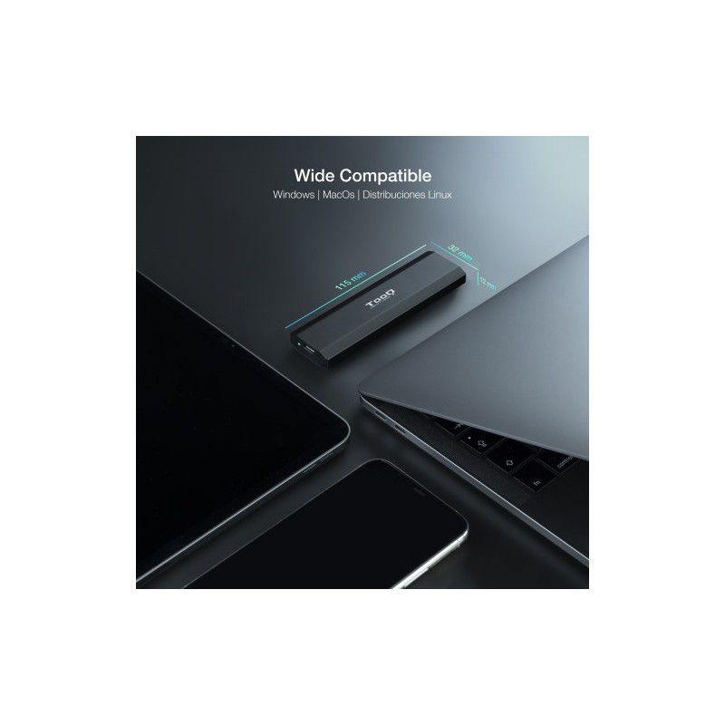 TooQ Shura Caja externa para unidad de estado sólido (SSD) Negro M.2