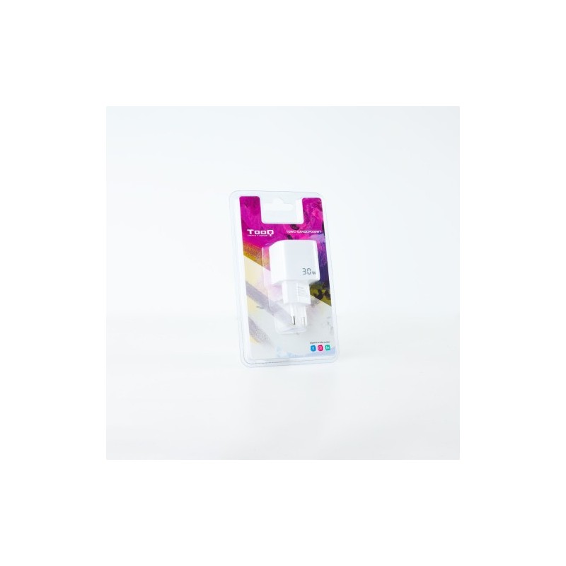 TooQ Cargador de Pared GaN USB-C/PD + USB-A/QC 30W, Blanco