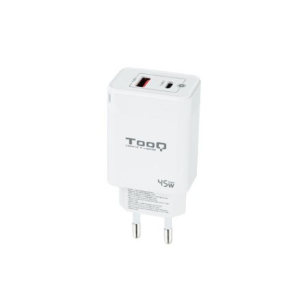 TooQ Cargador de Pared GaN USB-C/PD + USB-A/QC 45W, Blanco