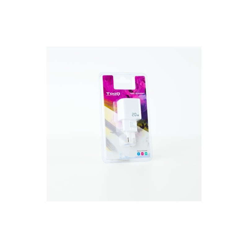 TooQ Cargador de Pared USB-C/PD + USB-A/QC 20W, Blanco