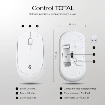 SUBBLIM Ratón Business Plus Silencioso inalámbrico 2.4G 1200 DPI Blanco