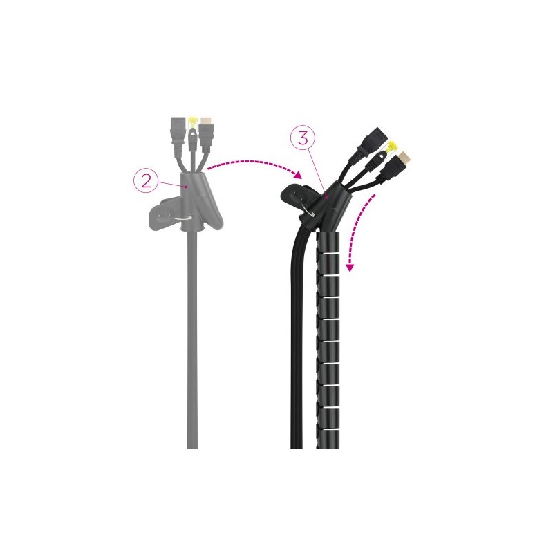 Nanocable Organizador de Cables Flexible 25 mm, Negro, 2 m