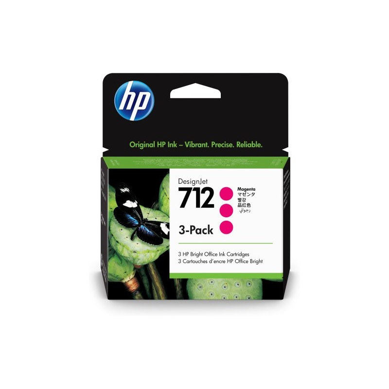 HP Paquete de 3 cartuchos de Tinta DesignJet 712 magenta de 29 ml