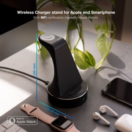 TooQ Base de Carga Inalámbrica para Apple Watch y iPhone/Smartphone, Negro