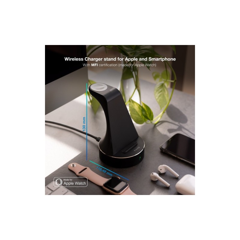 TooQ Base de Carga Inalámbrica para Apple Watch y iPhone/Smartphone, Negro