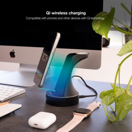 TooQ Base de Carga Inalámbrica para Apple Watch y iPhone/Smartphone, Negro