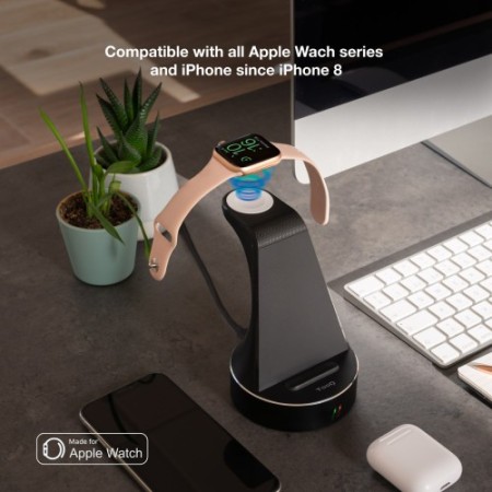 TooQ Base de Carga Inalámbrica para Apple Watch y iPhone/Smartphone, Negro