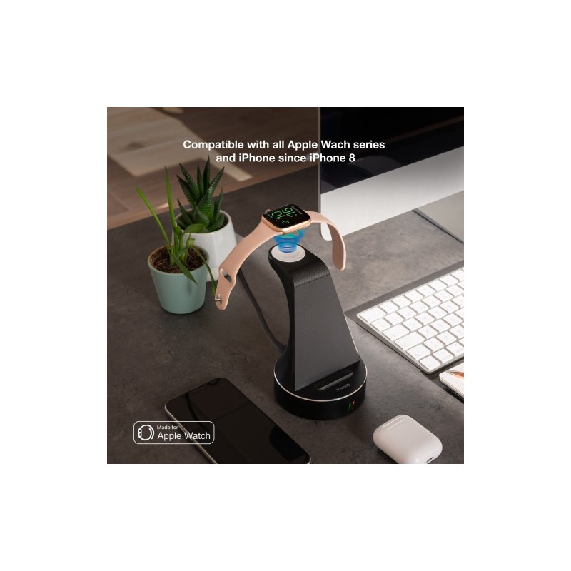 TooQ Base de Carga Inalámbrica para Apple Watch y iPhone/Smartphone, Negro