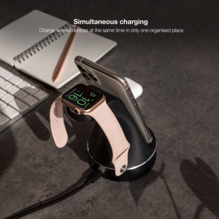 TooQ Base de Carga Inalámbrica para Apple Watch y iPhone/Smartphone, Negro