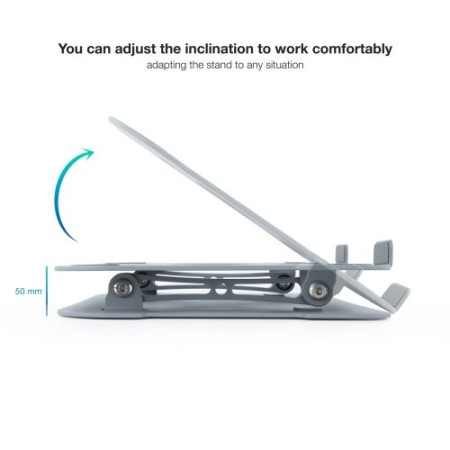 TOOQ SOPORTE ELEVADOR DE ALUMINIO AJUSTABLE ERGONÓMICO PARA PORTÁTILES, GRIS