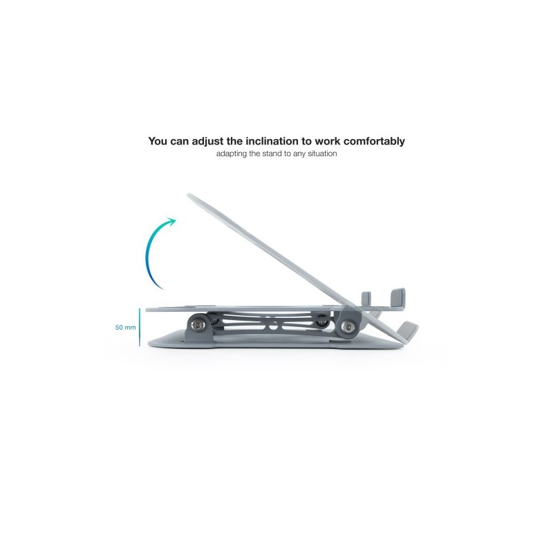TOOQ SOPORTE ELEVADOR DE ALUMINIO AJUSTABLE ERGONÓMICO PARA PORTÁTILES, GRIS