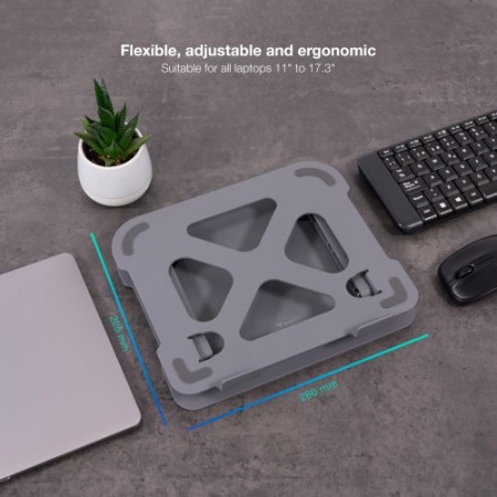 TOOQ SOPORTE ELEVADOR DE ALUMINIO AJUSTABLE ERGONÓMICO PARA PORTÁTILES, GRIS
