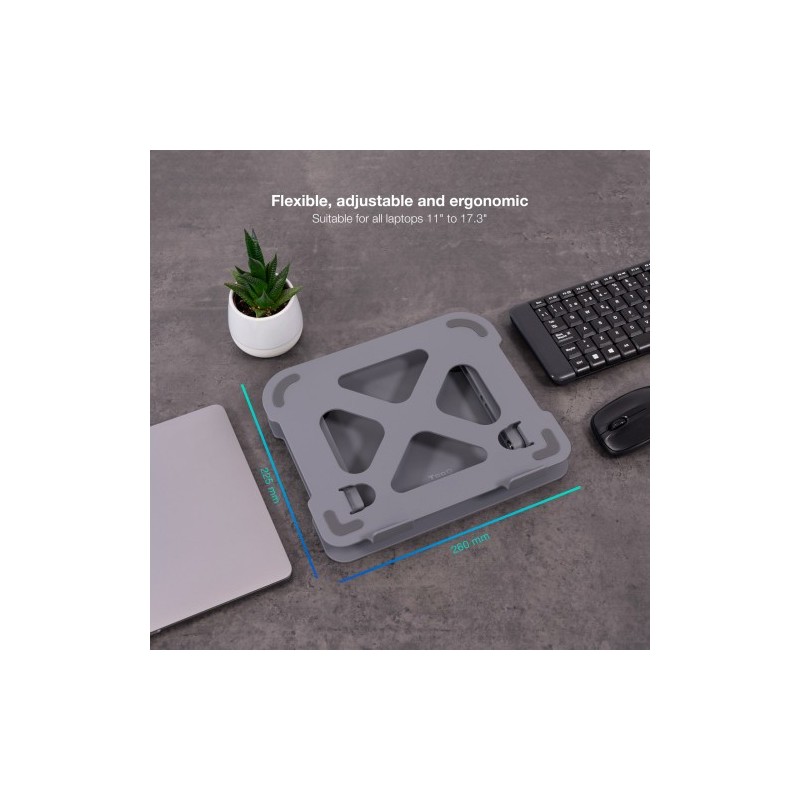 TOOQ SOPORTE ELEVADOR DE ALUMINIO AJUSTABLE ERGONÓMICO PARA PORTÁTILES, GRIS