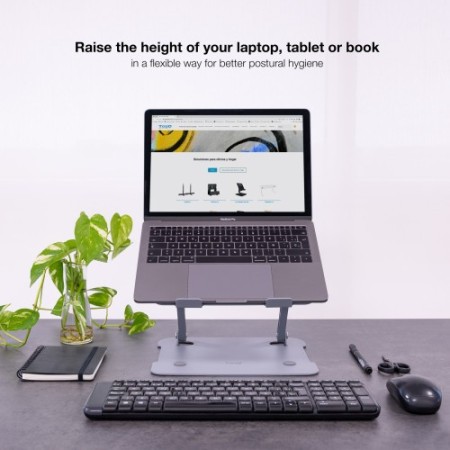 TOOQ SOPORTE ELEVADOR DE ALUMINIO AJUSTABLE ERGONÓMICO PARA PORTÁTILES, GRIS
