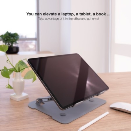 TOOQ SOPORTE ELEVADOR DE ALUMINIO AJUSTABLE ERGONÓMICO PARA PORTÁTILES, GRIS